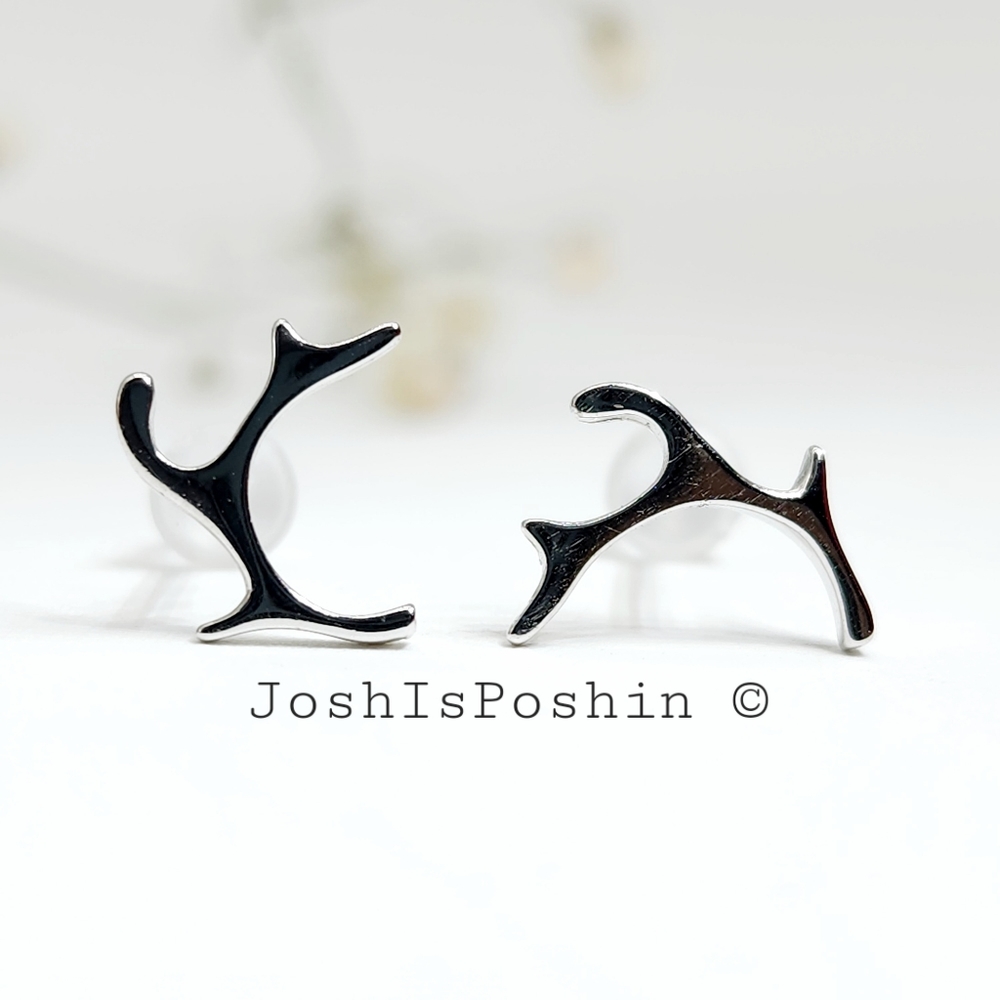 Deer antler stud earrings in sterling silver